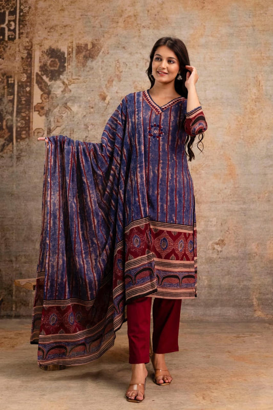 Stylish Cotton Printed Kurta Set for Women with Dupatta