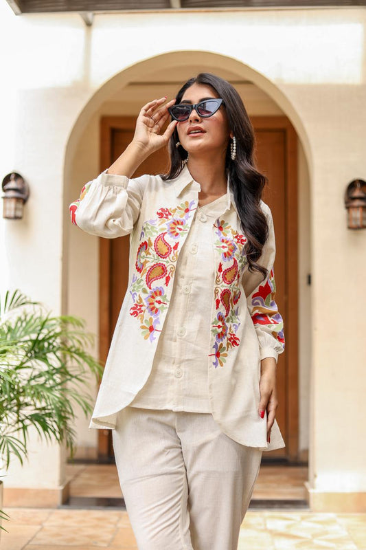 Designer Embroidered Jacket with Matching Pants & Inner Top