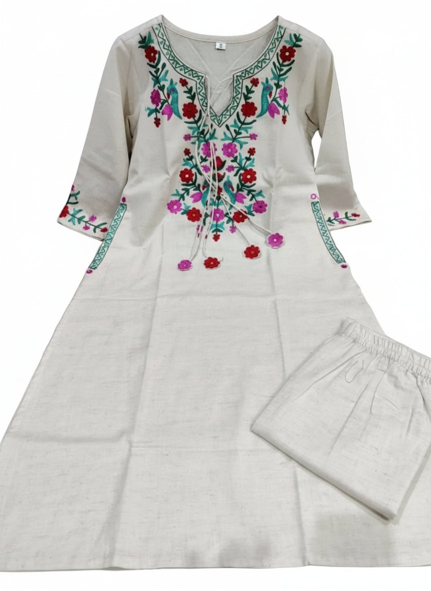 Wardrobe Essential Aari Embroidered Kurti–Palazzo Set