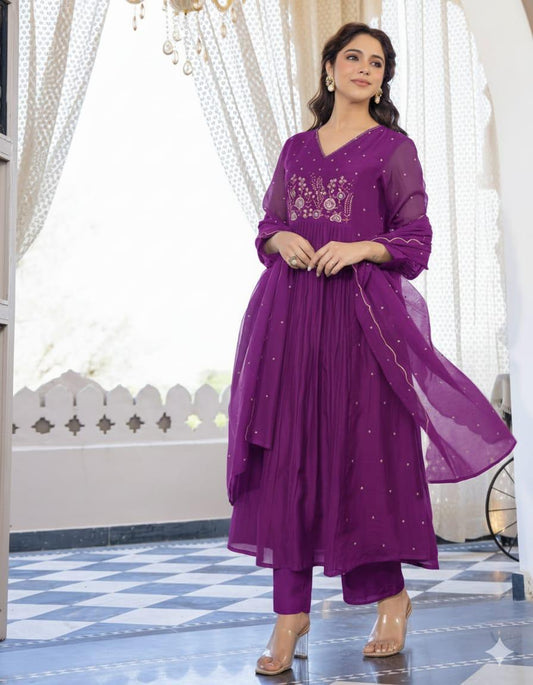 Super Hit Summer Cotton 60-60 A-Line Kurti Pant Set with Heavy Original Embroidery & Dupatta