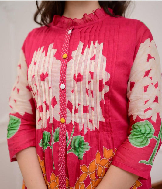 Premium Printed A-Line Kurti & Pant Set – Contemporary Floral Fusion Design
