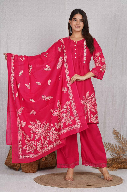 Women’s 3-Piece Printed Kurta Set with Palazzo & Dupatta Elegant Ethnic Wear