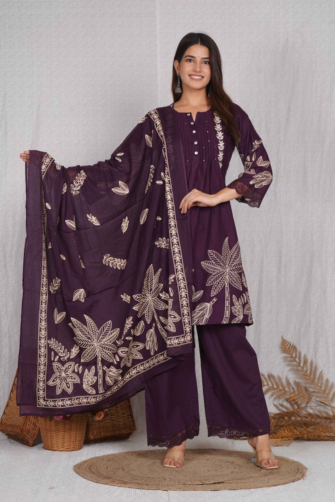 Women’s 3-Piece Printed Kurta Set with Palazzo & Dupatta Elegant Ethnic Wear