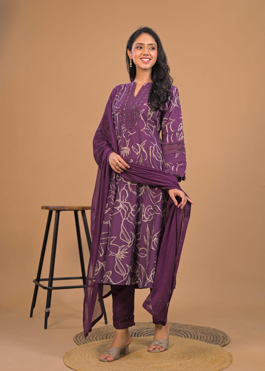 Floral Anarkali Kurta Set with Dupatta