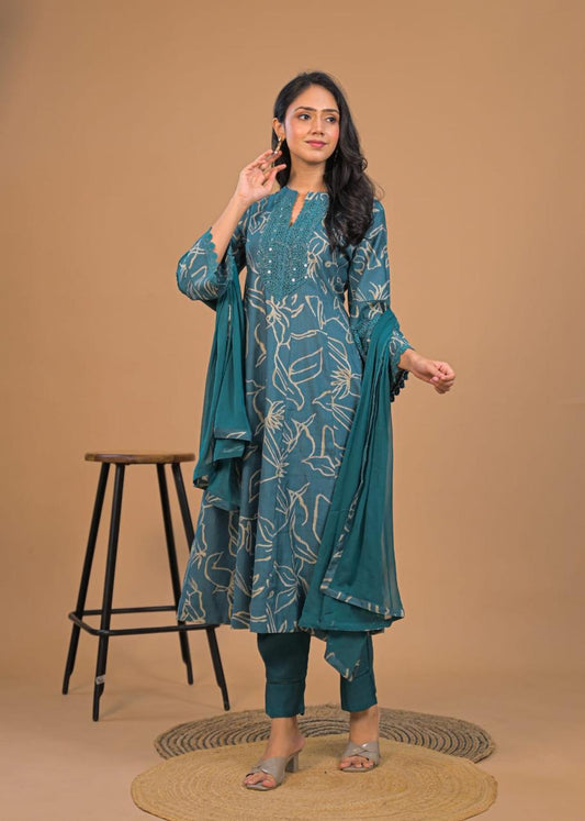 Floral Anarkali Kurta Set with Dupatta