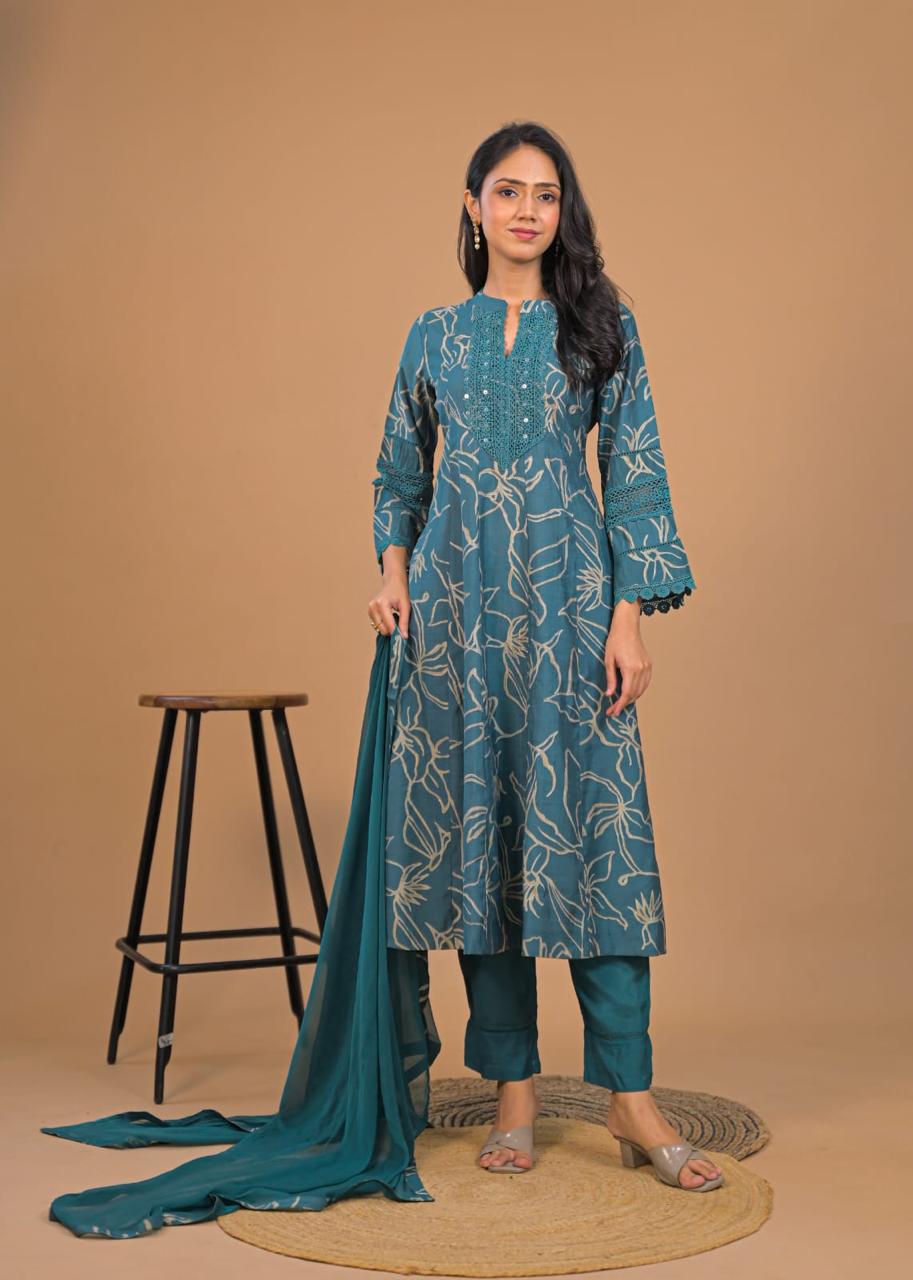 Floral Anarkali Kurta Set with Dupatta