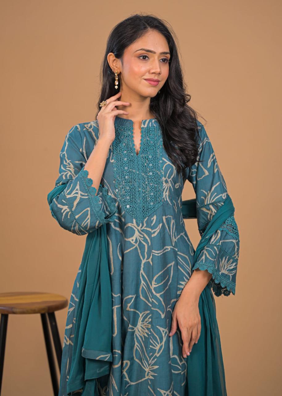 Floral Anarkali Kurta Set with Dupatta