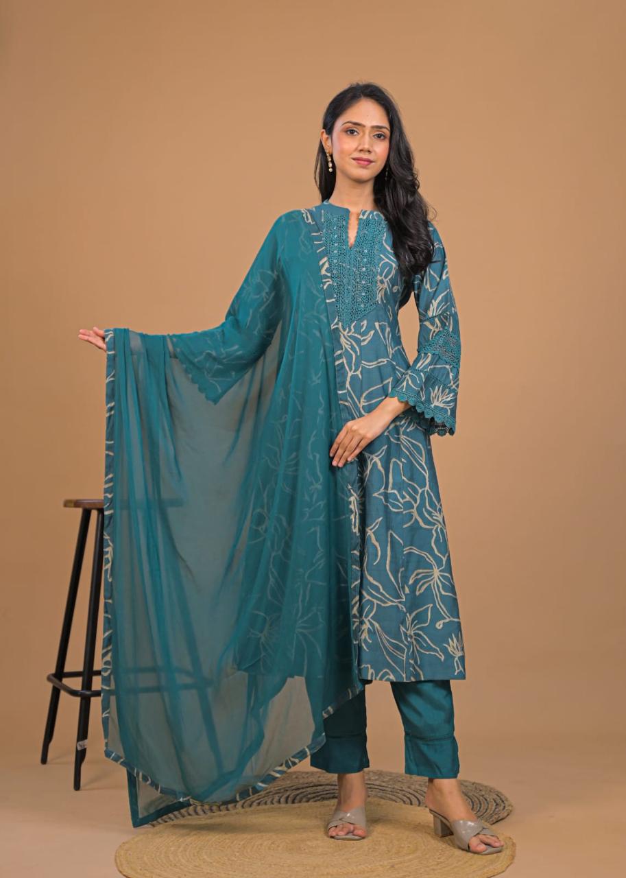 Floral Anarkali Kurta Set with Dupatta