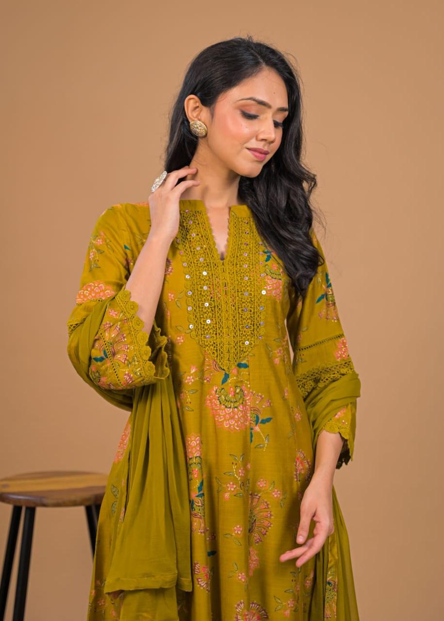 Floral Anarkali Set with Dupatta