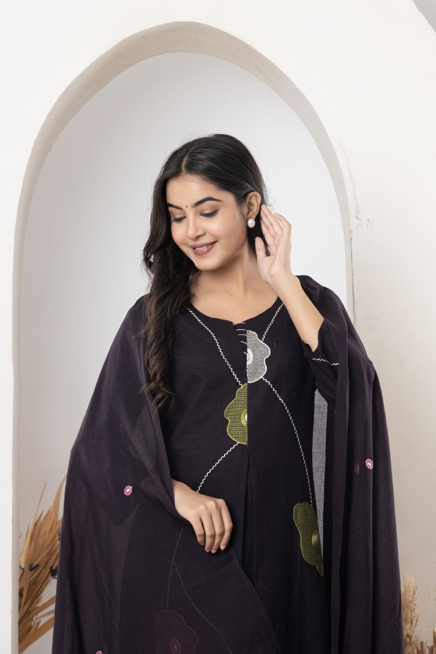 Stylish slab cotton full embroidery work Kurta set for Women with Dupatta