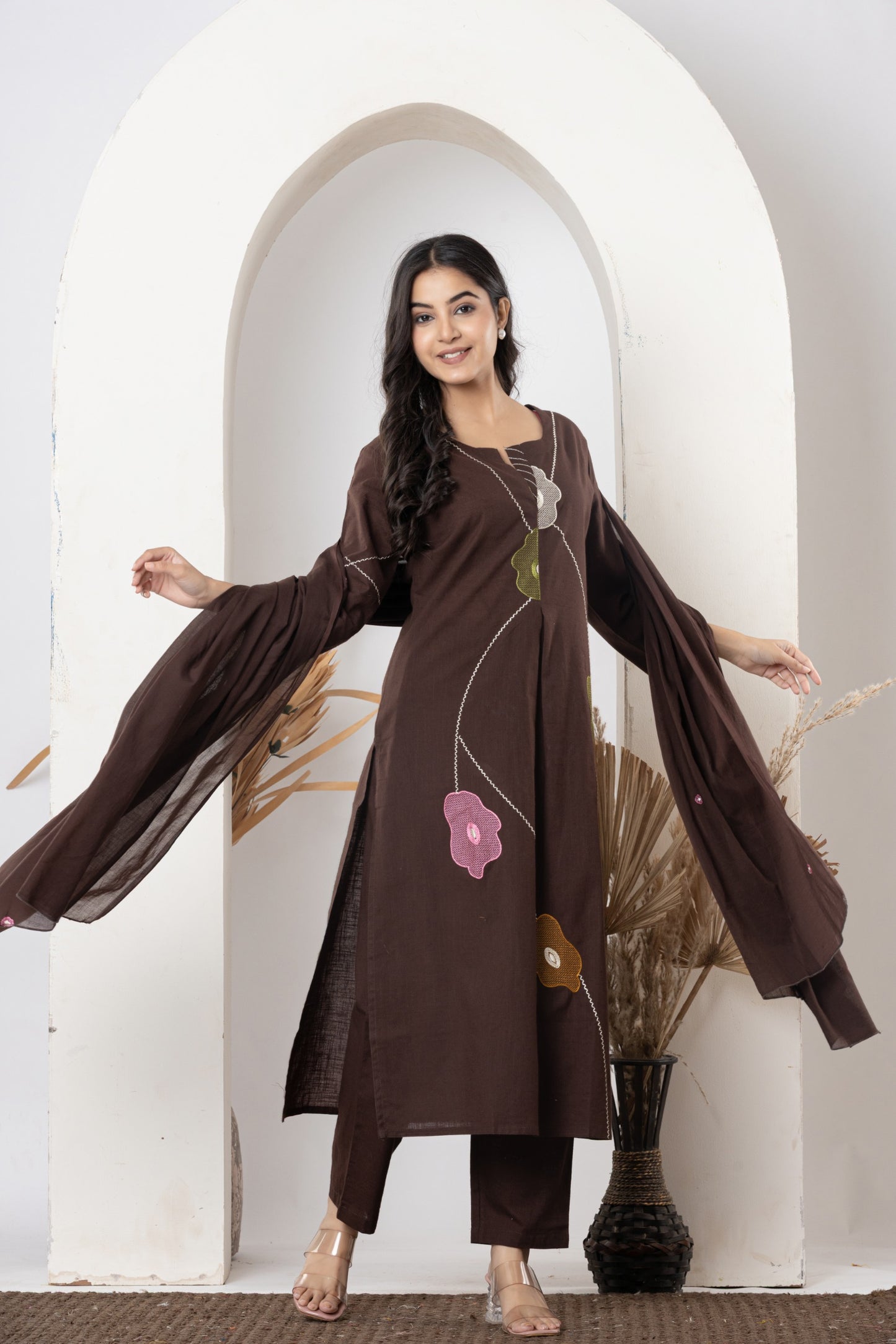 Stylish slab cotton full embroidery work Kurta set for Women with Dupatta
