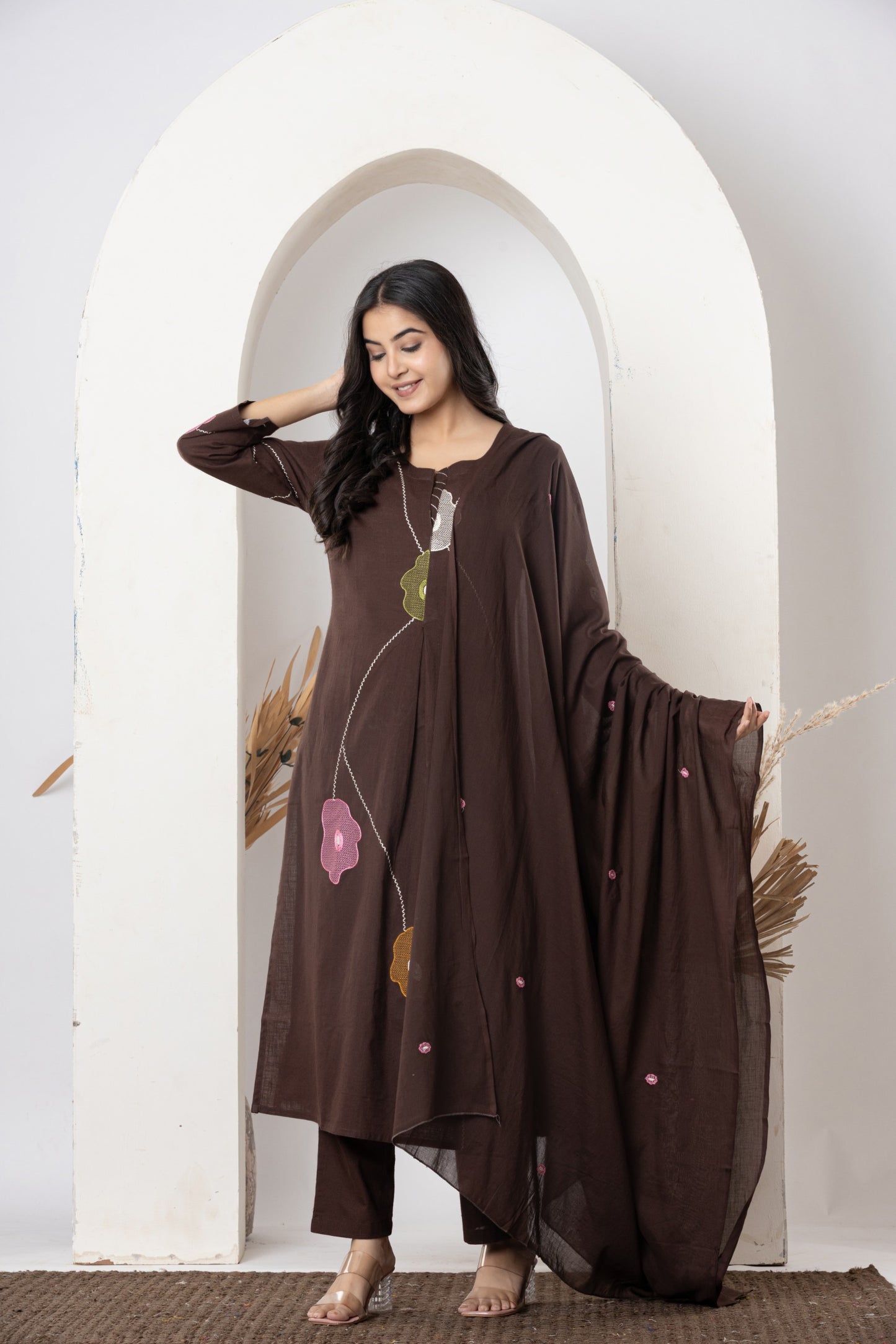 Stylish slab cotton full embroidery work Kurta set for Women with Dupatta