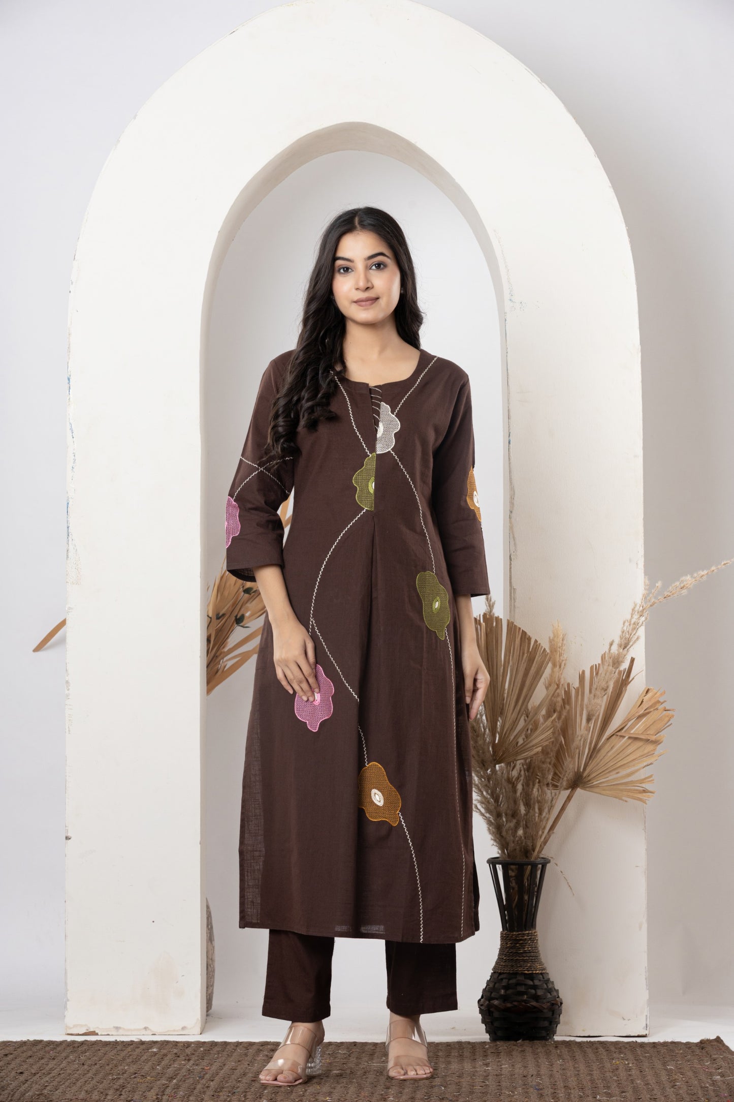 Stylish slab cotton full embroidery work Kurta set for Women with Dupatta