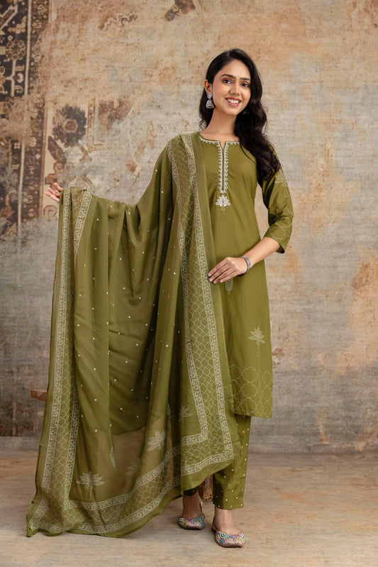 Woman Elegance meets comfort – premium embroidered cotton suit set, perfect for every occasion