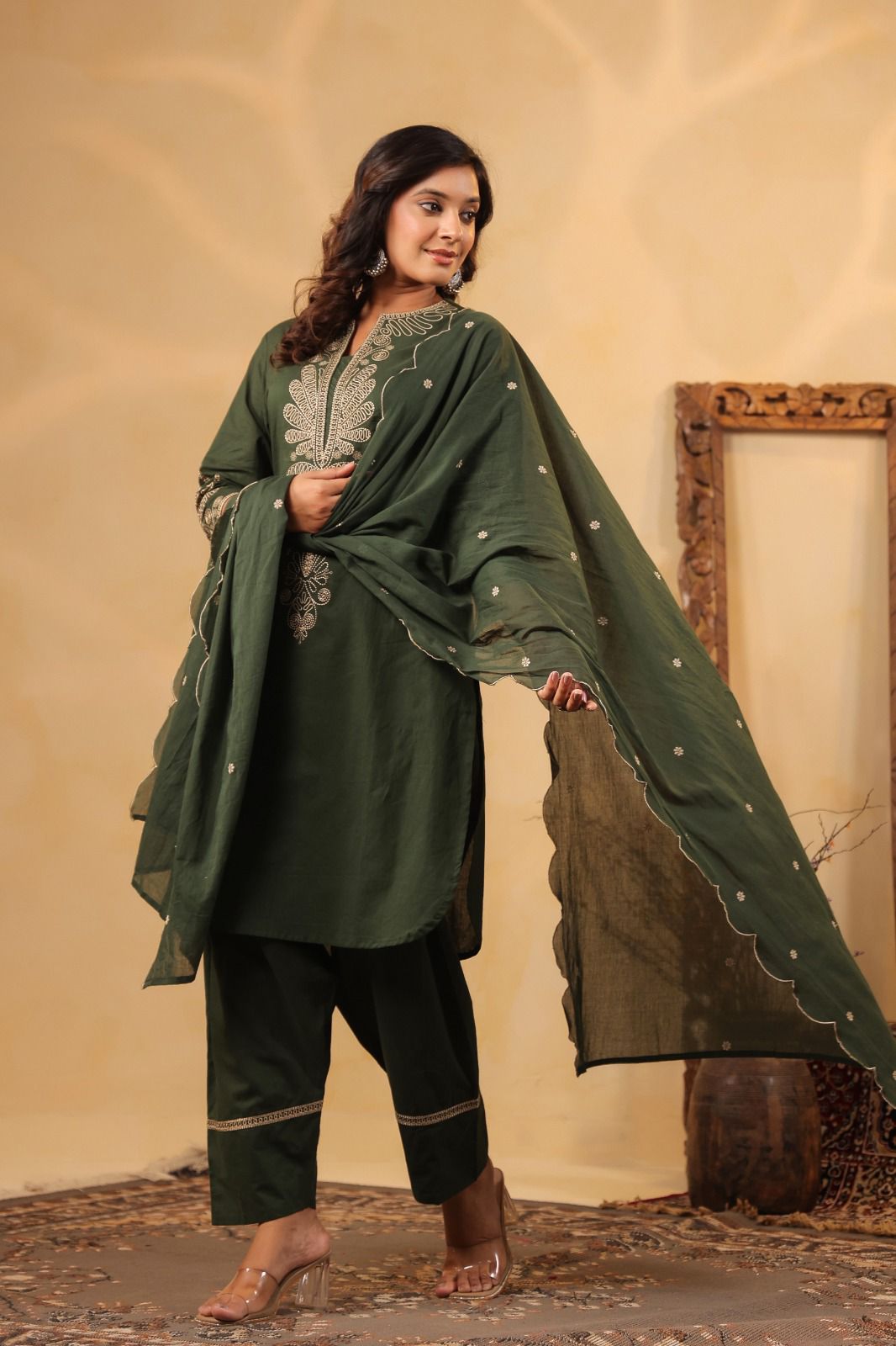 Farsi Salwar 3-Piece Set Fully Embroidered Kurta, Trouser & Dupatta