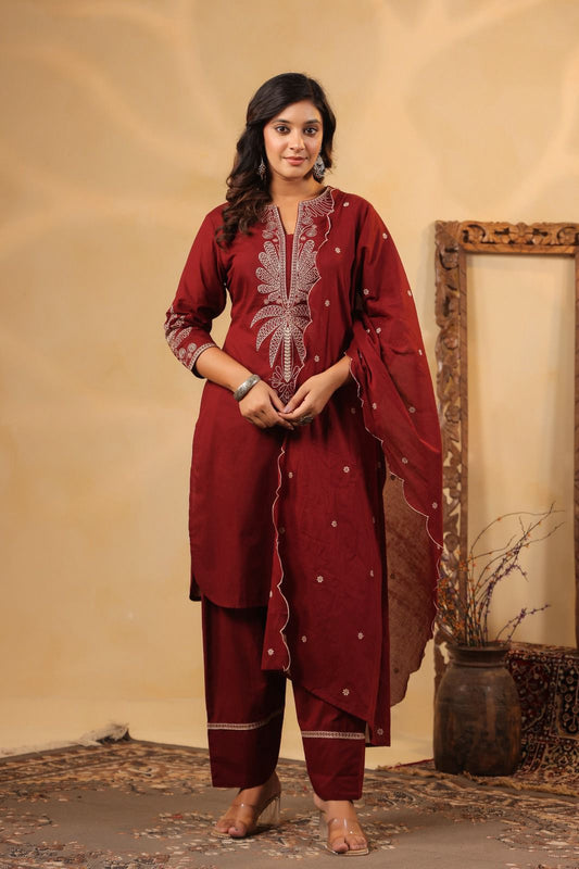 Farsi Salwar 3-Piece Set Fully Embroidered Kurta, Trouser & Dupatta