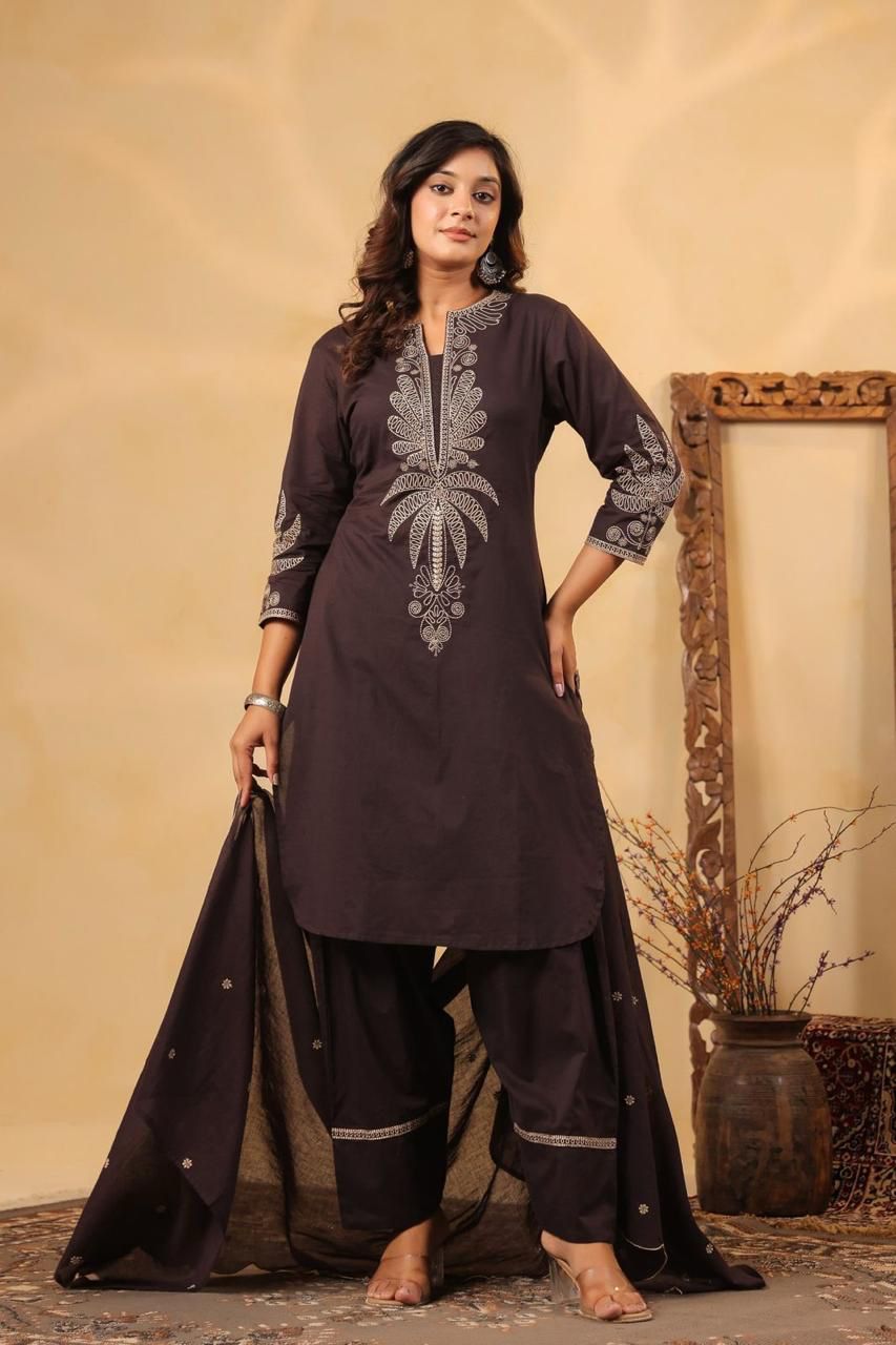 Farsi Salwar 3-Piece Set Fully Embroidered Kurta, Trouser & Dupatta