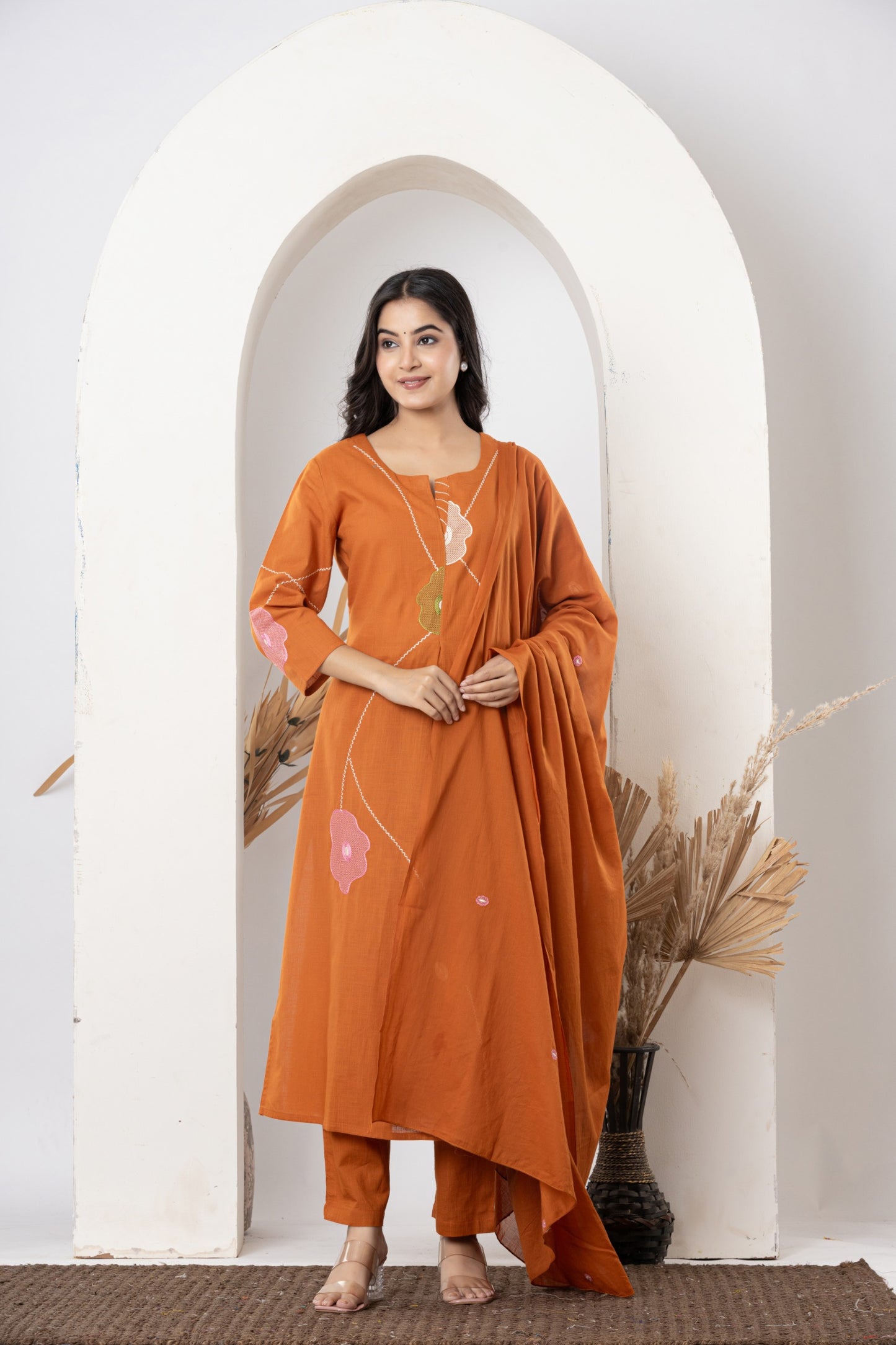 Stylish slab cotton full embroidery work Kurta set for Women with Dupatta