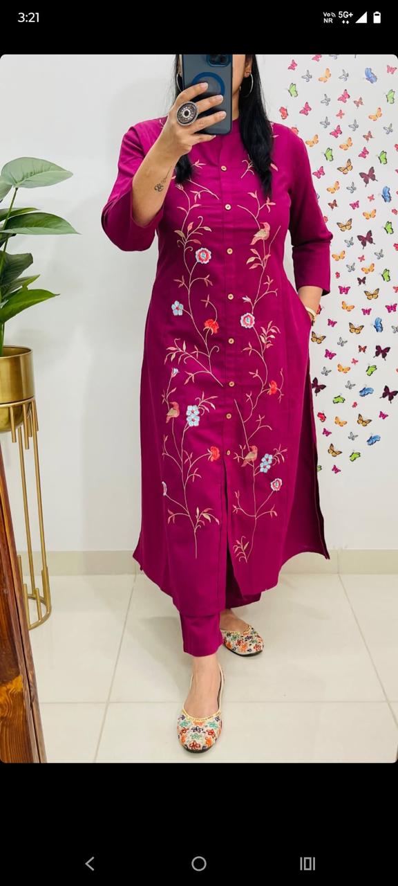 Signature Style Cotton 60×60 Embroidery Co-ord Set For Woman