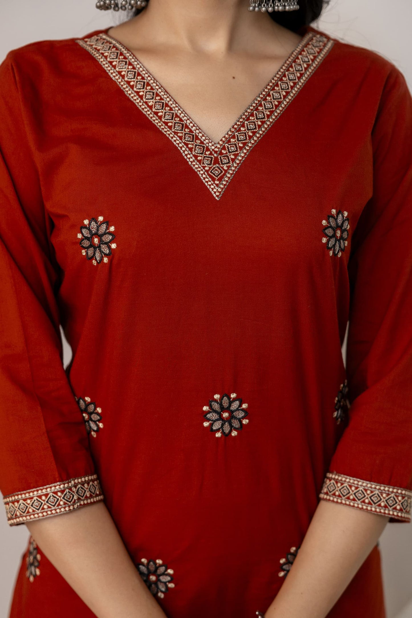 Elegant Cotton Embroidered work 3-Piece Suit Set with Pocket (Size 38–46)