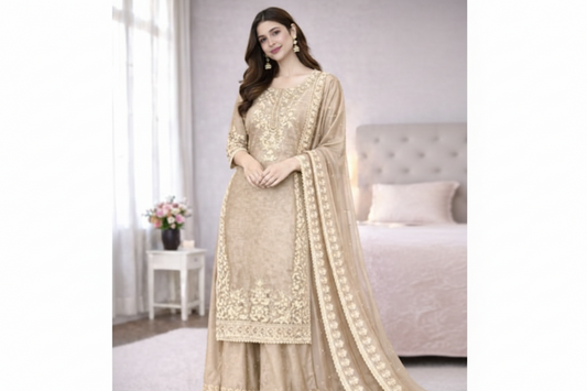 Premium GMY Silk Heavy Embroidered Kurta Palazzo Set with Dupatta (Fully Stitched)-I