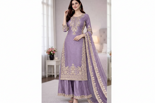 Premium GMY Silk Heavy Embroidered Kurta Palazzo Set with Dupatta (Fully Stitched)-IV