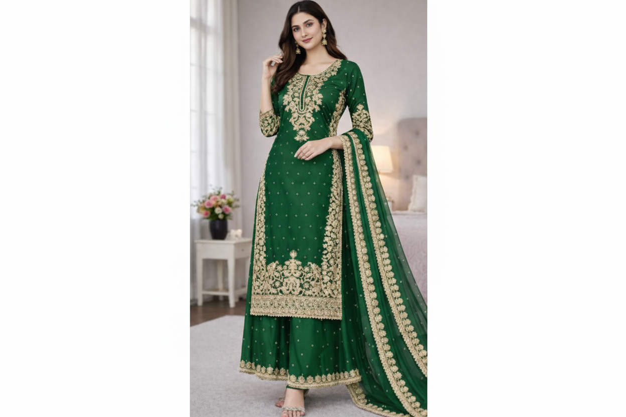 Premium GMY Silk Heavy Embroidered Kurta Palazzo Set with Dupatta (Fully Stitched)-VII