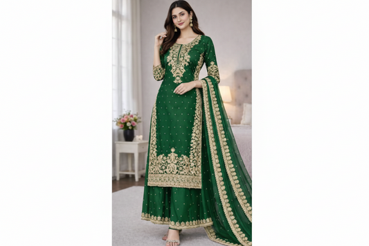 Premium GMY Silk Heavy Embroidered Kurta Palazzo Set with Dupatta (Fully Stitched)-VII