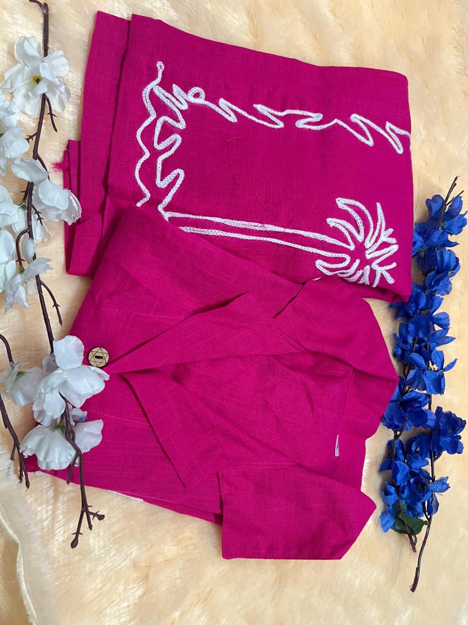 Palm Tree Fully  Embroidered Work - (aari work) Cotton Flex Co-Ord Set