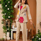 Floral Applique  Embroidery Cotton Flex Linen Co-Ord Set for Women