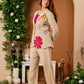 Floral Applique  Embroidery Cotton Flex Linen Co-Ord Set for Women