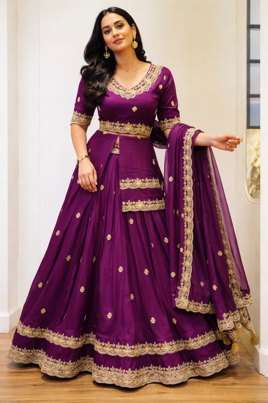 Royal Wedding Wear Star Georgette Lehenga Choli Set with Heavy Embroidery A