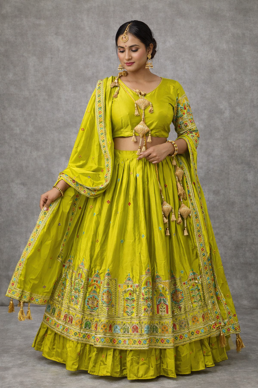 Pure Chinon Silk Sequins & Embroidery Chaniya Choli Set with Cutwork Lehenga G