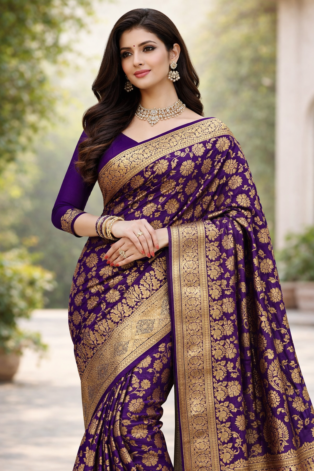 Banarasi Silk Saree With Blouse For Women (Yellow, 6.3M)