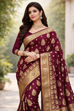 Jacquard Saree With Blouse For Women (Purple, 6.3M)