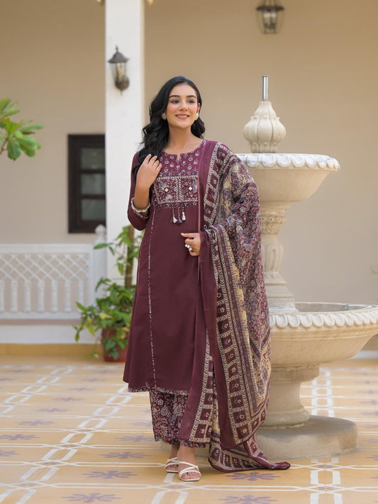 Women's Full fancy Traditional 3 Piece Set – Embroidered Kurta with Mirror Work & Dupatta