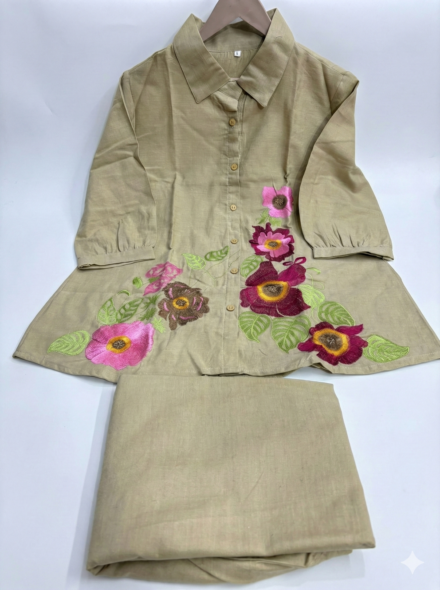 Winter Special Premium Cotton Flax Embroidered Co-Ord Set