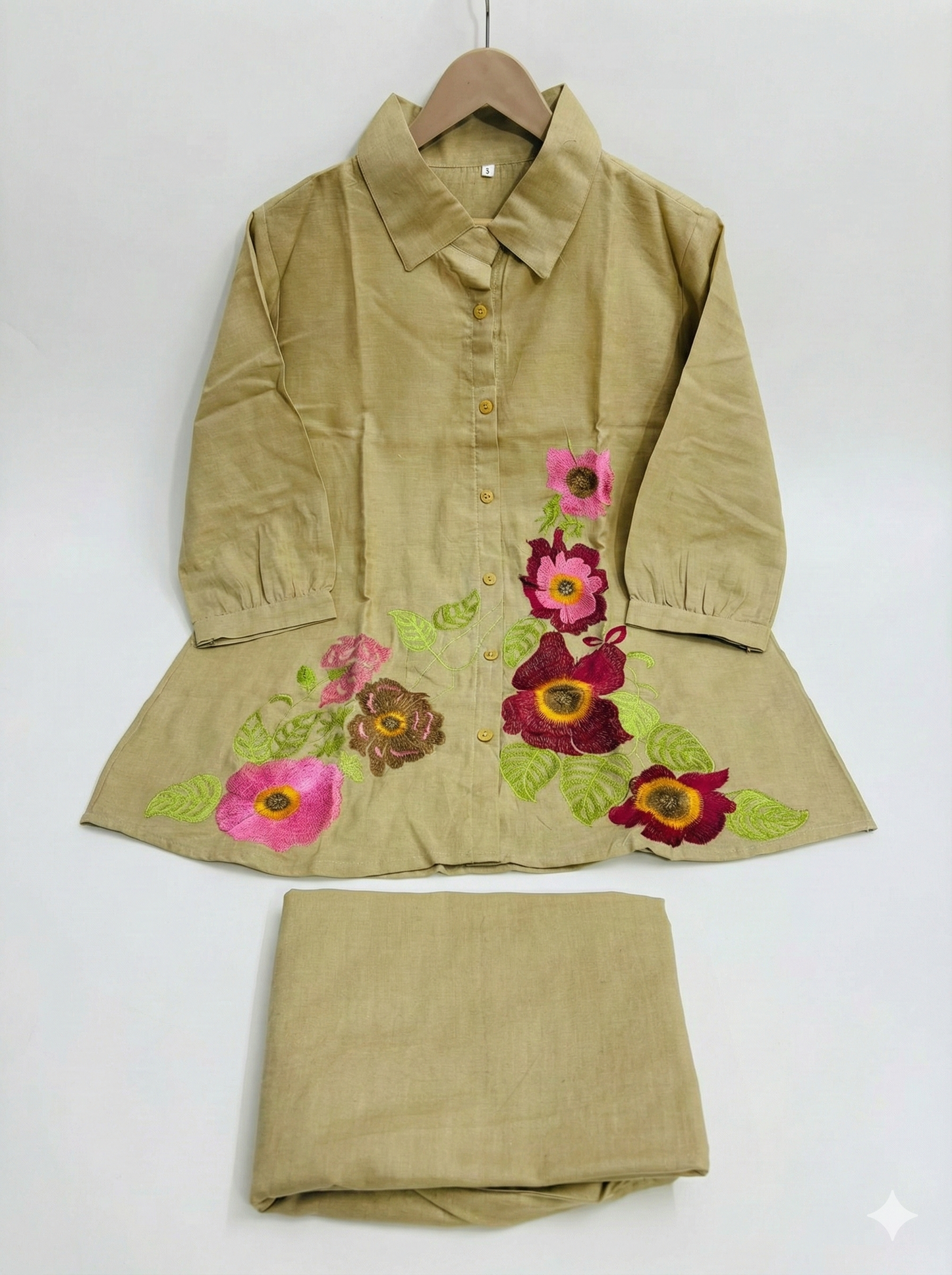Winter Special Premium Cotton Flax Embroidered Co-Ord Set