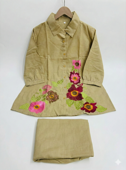Winter Special Premium Cotton Flax Embroidered Co-Ord Set