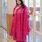 Fuchsia Cotton 60-60 A-Line Anarkali Kurta Set with Fancy Yoke Embroidery & Dupatta