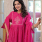 Fuchsia Cotton 60-60 A-Line Anarkali Kurta Set with Fancy Yoke Embroidery & Dupatta