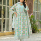 Block Print Anarkali Kurta Set with Matching Pants & Dupatta for Woman