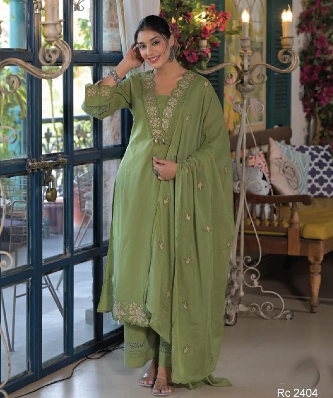 Women’s Burnt cut work Embroidery  Kurta Pant Dupatta Set – Festive Collection