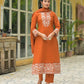 Rust Orange Cotton 60-60 Fully Embroidered Kurta Set for Women with Dupatta