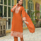Rust Orange Cotton 60-60 Fully Embroidered Kurta Set for Women with Dupatta