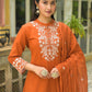 Rust Orange Cotton 60-60 Fully Embroidered Kurta Set for Women with Dupatta