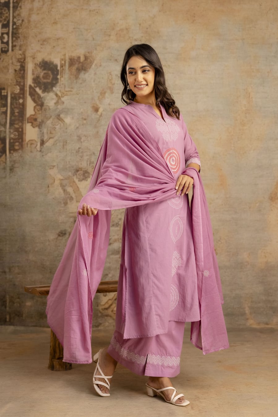 Stylish Front-Lined Silky Cotton Ethnic Suit with Embroidery