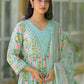 Block Print Anarkali Kurta Set with Matching Pants & Dupatta for Woman
