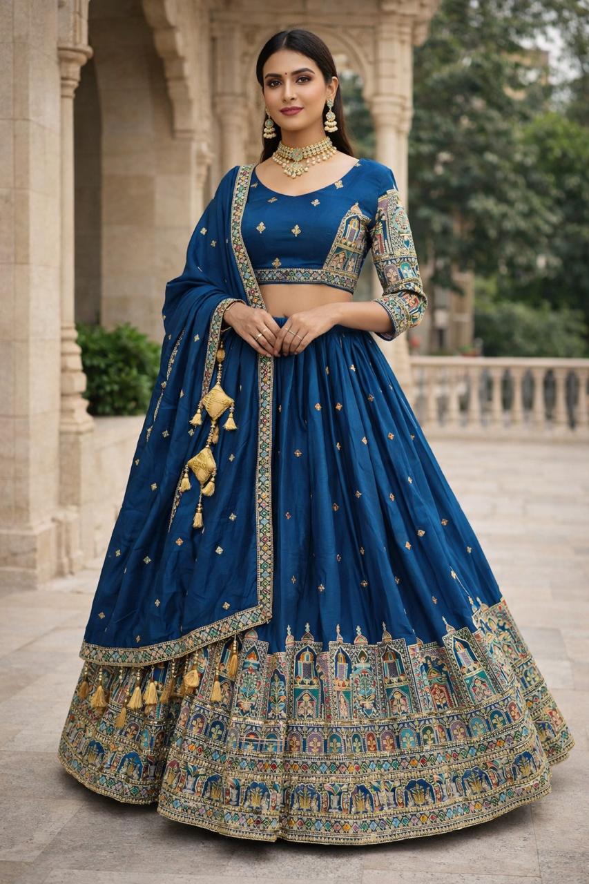 Pure Chinon Silk Sequins & Embroidery Chaniya Choli Set with Cutwork Lehenga B