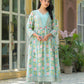 Block Print Anarkali Kurta Set with Matching Pants & Dupatta for Woman